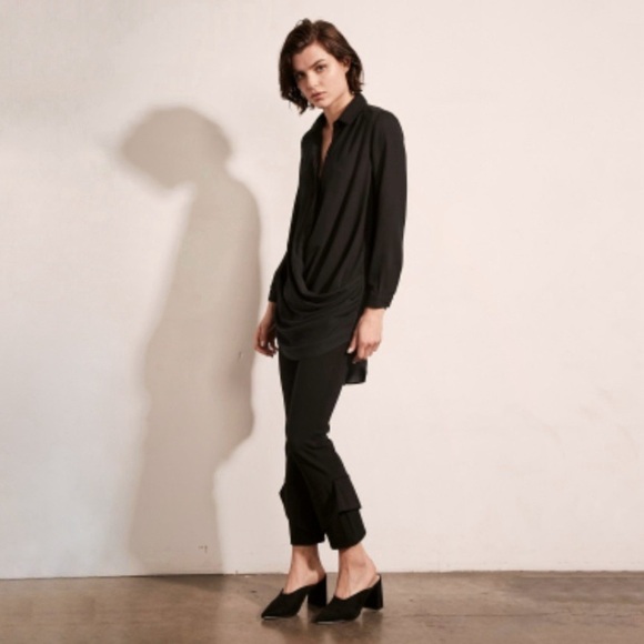 NWT Revolve Krisa Drape Button Front Mini Shirt Dress Tunic Black XS - Picture 2 of 16